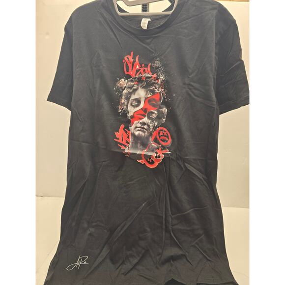 Artist-Signed Black Cotton T-Shirt Medium – Red & Gray Sculpture Print NWOT - Picture 2 of 5